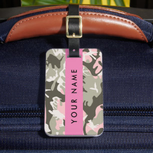Etiqueta De Bagagem Camuflagem Rosa e Verde Personalize seu nome