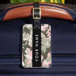 Etiqueta De Bagagem Camuflagem rosa e verde Seu nome personaliza