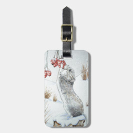 Etiqueta De Bagagem Camundongo e bagas vermelhas, a neve, a fauna selv
