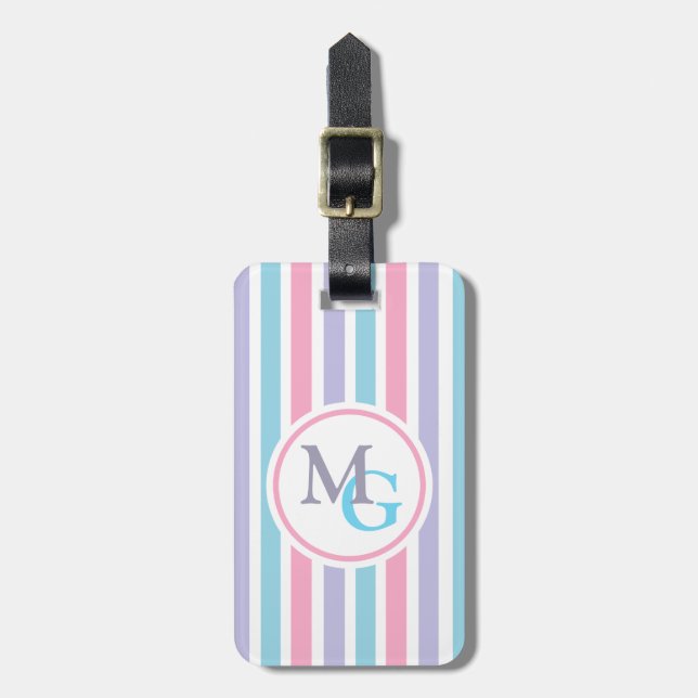 Etiqueta De Bagagem Candy Striped Monogrammed (Frente Vertical)