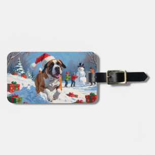 Etiqueta De Bagagem Cane Corso em Neve com Chapéu de Natal