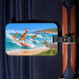 Etiqueta De Bagagem Canguru engraçado de Natal surfando Bells Beach