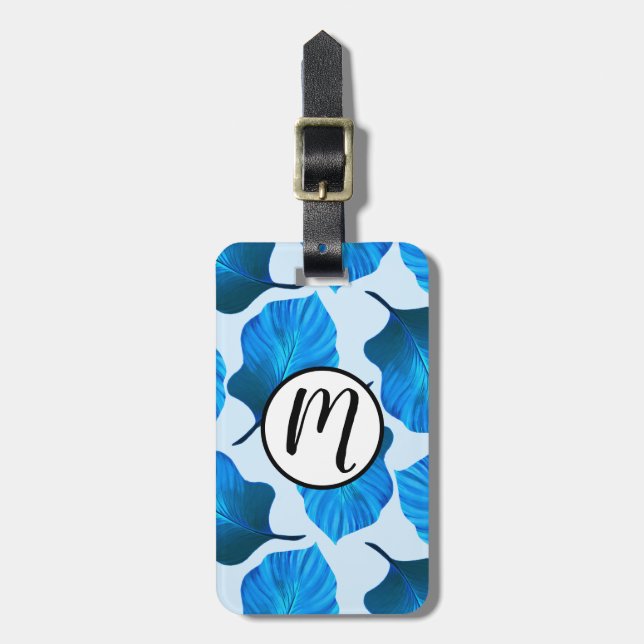 Etiqueta De Bagagem Canna Tropicanna Folhas Tropicais em Azul (Frente Vertical)