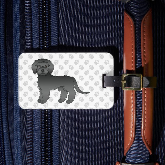 Etiqueta De Bagagem Cão de Cartoon Mini Goldendoodle Negro (Frente Insitu 4)