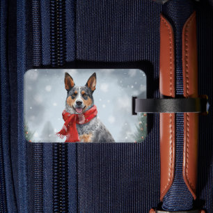 Etiqueta De Bagagem Cão Touro Australiano na Neve Natal
