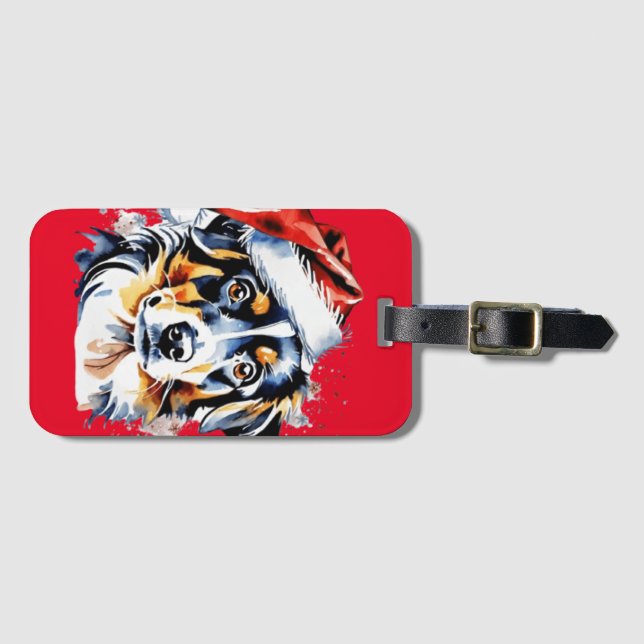 Etiqueta De Bagagem Cãozinho bonitinho de Natal (Frente Horizontal)