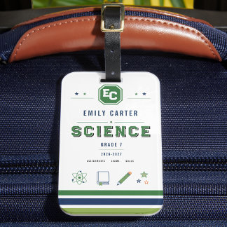 Etiqueta De Bagagem Capa Personalizada de Escola de Ciência Verde Mari