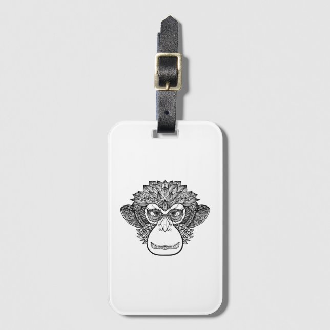 Etiqueta De Bagagem Cara do Doodle do macaco (Frente Vertical)