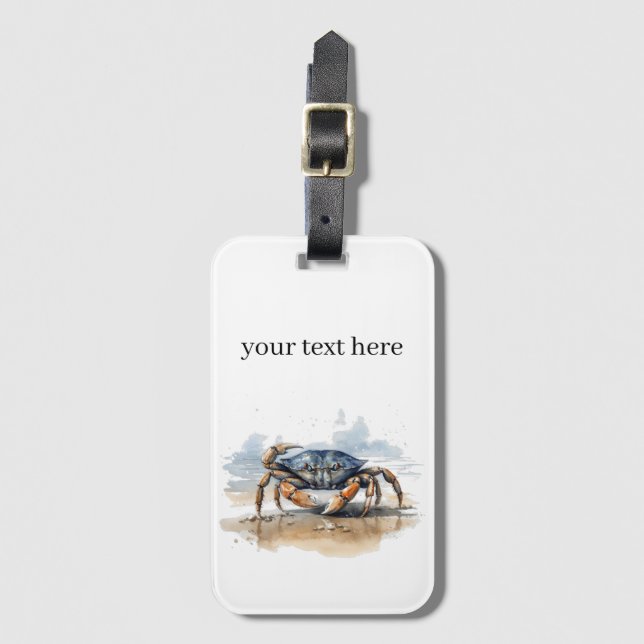 Etiqueta De Bagagem caranguejo caminhando na praia, personalizável (Frente Vertical)