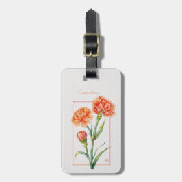 Etiqueta De Bagagem Carnation Coral Aguarela Botânica Nome Personaliza