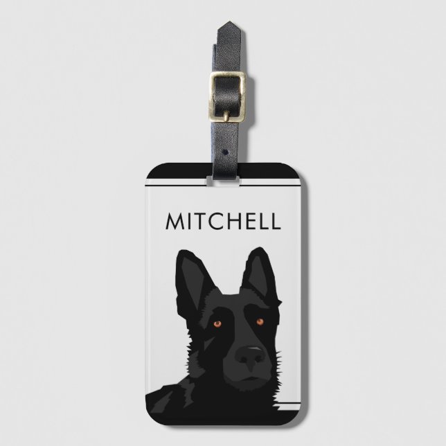 Etiqueta De Bagagem Carreira de cães German shepherd preto (Frente Vertical)