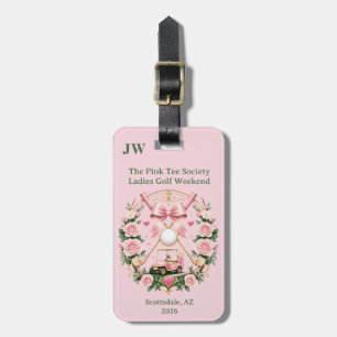 Etiqueta De Bagagem Carrinho de Golfe com Laço Rosa e Monograma Floral