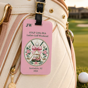 Etiqueta De Bagagem Carrinho de Golfe com Laço Rosa Monograma Floral p
