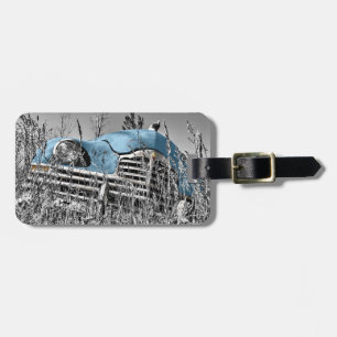 Etiqueta De Bagagem carro azul vintage
