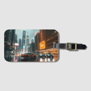 Etiqueta De Bagagem Carros da Cidade dos Arranha-Céus Cyberpunk