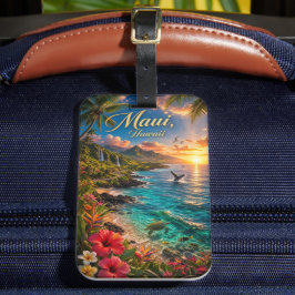 Etiqueta De Bagagem Cartaz de Viagem da Costa Tropical do Maui Havaí