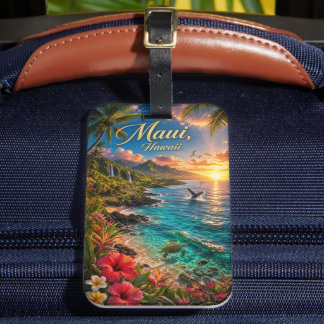 Etiqueta De Bagagem Cartaz de Viagem da Costa Tropical do Maui Havaí