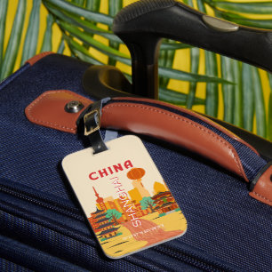 Etiqueta De Bagagem Cartaz Retro de Viagens Shanghai China