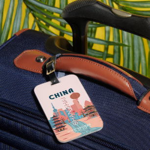 Etiqueta De Bagagem Cartaz Retro Vintage de Viagens pela China em Xang