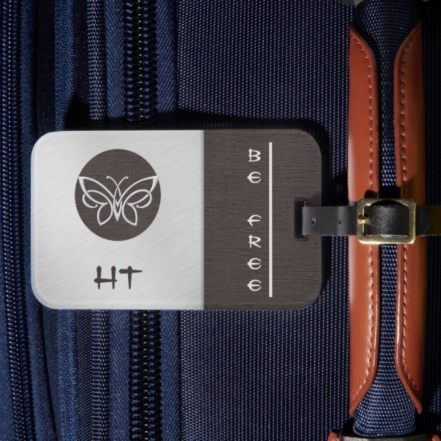 Etiqueta De Bagagem Carteira De Borboletas Monograma Linen (Frente Insitu 4)