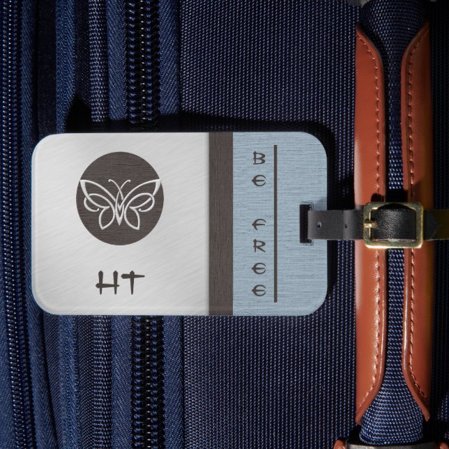 Etiqueta De Bagagem Carteira De Borboletas Monograma Linen (Frente Insitu 4)