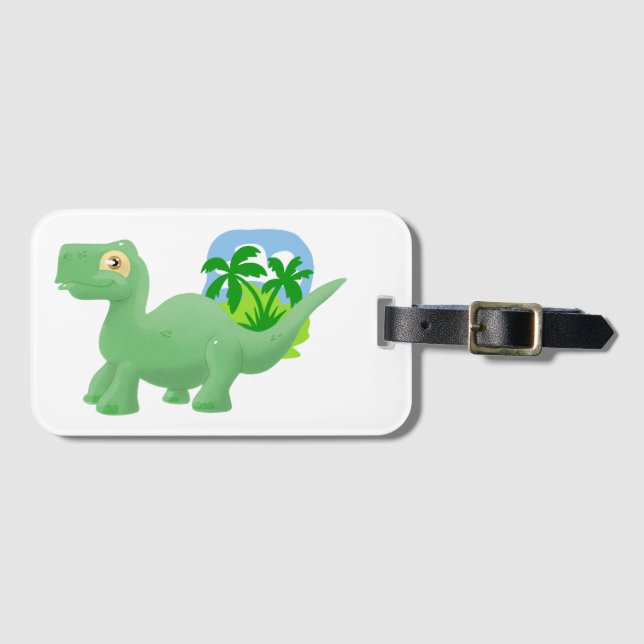 Etiqueta De Bagagem Cartoon Brontossaurus Bagagem (Frente Horizontal)