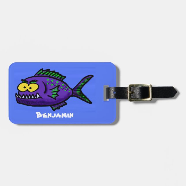 Etiqueta De Bagagem Cartoon de peixe Piranha (Frente Horizontal)