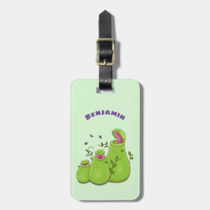 Etiqueta De Bagagem Cartoon de plantas carnívoras verdes e engraçadas