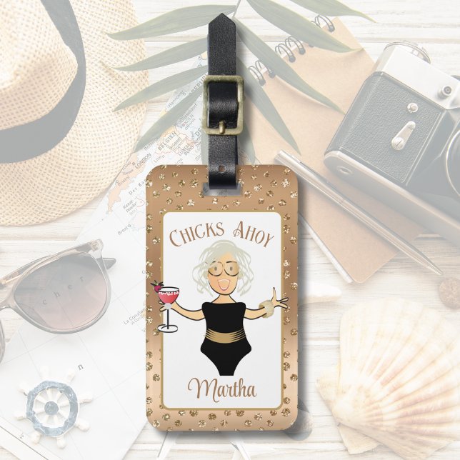 Etiqueta De Bagagem Cartoon Encantado Madame Cruise Beach Tropical (Criador carregado)