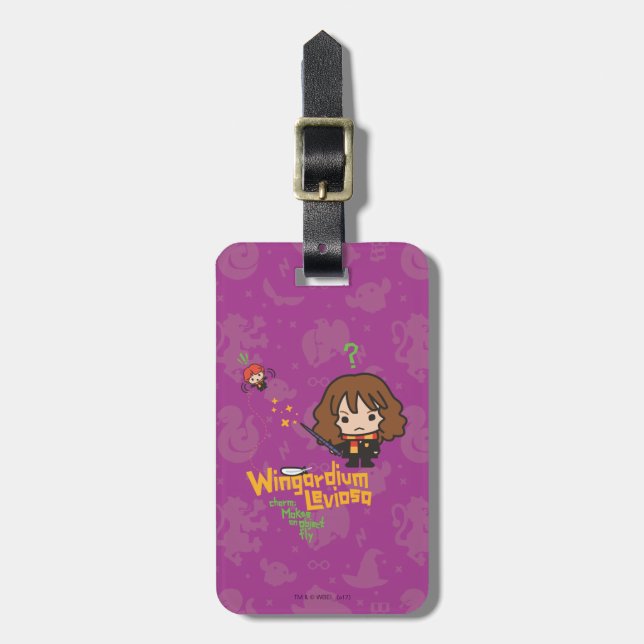 Etiqueta De Bagagem Cartoon Hermione e Ron Wingardium Leviosa Spell (Frente Vertical)