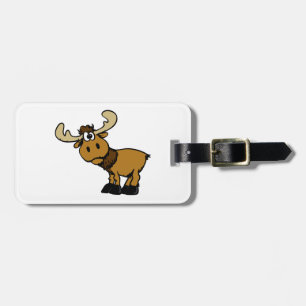 Etiqueta De Bagagem Cartoon Moose curiosa   escolher cor de fundo