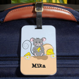 Etiqueta De Bagagem Cartoon Rato Comendo Bagagem de Queijo com Nome