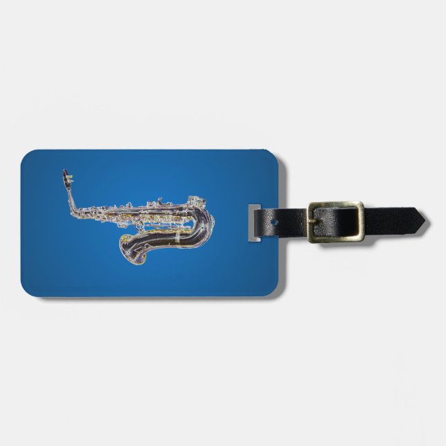Etiqueta De Bagagem Cartoon saxofone (Frente Horizontal)