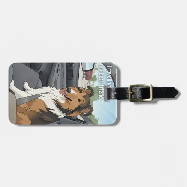 Etiqueta De Bagagem Cartoon Sheltie (Frente Horizontal)