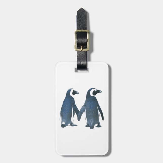 Etiqueta De Bagagem Casal do pinguim que guardara as mãos (Frente Vertical)