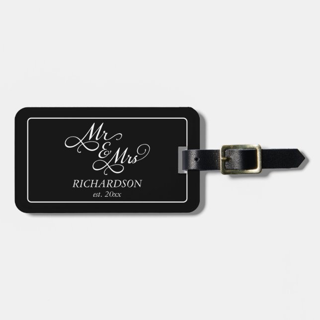 Etiqueta De Bagagem Casal Personalizado Preto e Branco (Frente Horizontal)