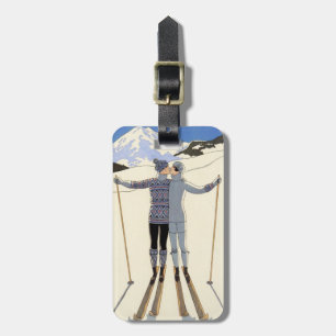 Etiqueta De Bagagem Casal Romântico de Esqui