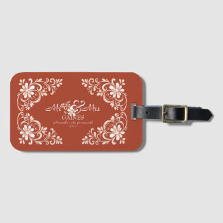 Etiqueta De Bagagem Casamento Floral Sr. e Sra. Vermelho Romântico Fer