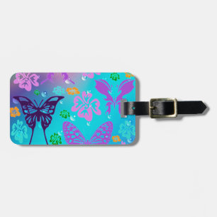 Etiqueta De Bagagem Casamento havaiano bonito da flor da borboleta