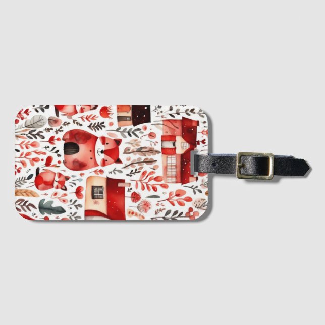 Etiqueta De Bagagem Casas vermelhas e casas Folha de Papel (Frente Horizontal)
