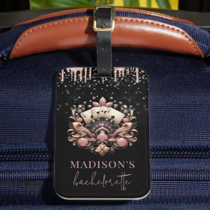 Etiqueta De Bagagem Casino Bachelorette Luxury Preto Rosa Dourado