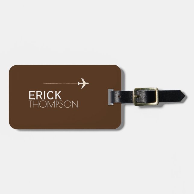 Etiqueta de bagagem castanha personalizada e elega (Frente Horizontal)