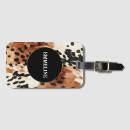 Etiqueta De Bagagem Castanho-Creme-Animal Cowhide