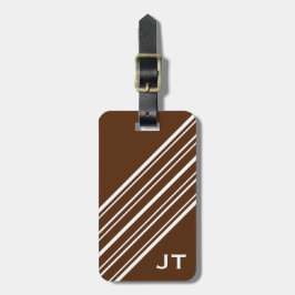 Etiqueta De Bagagem Castanho-de-chocolate e Pinstripe branco monograma
