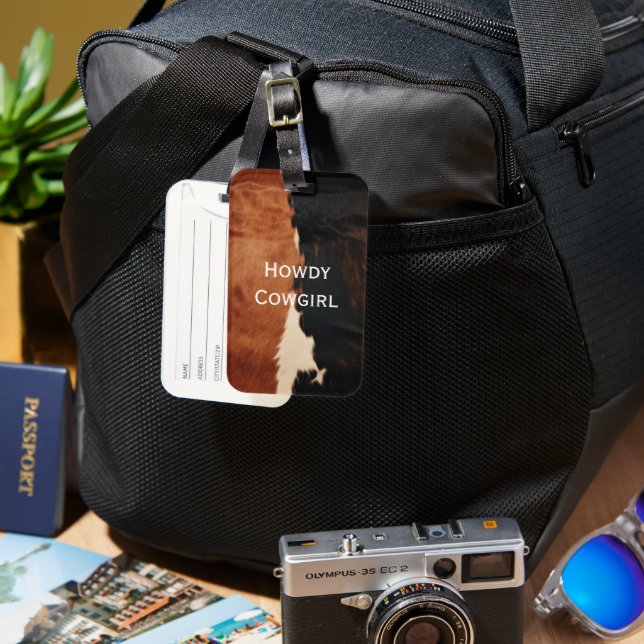 Etiqueta De Bagagem Castanho Negro Sudoeste Faux Cowhide (Frente e Verso)
