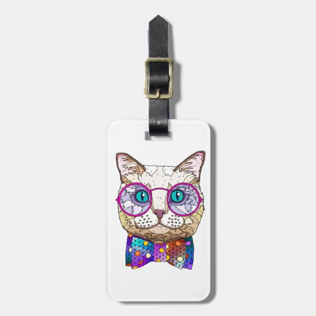 Etiqueta De Bagagem CAT HIPSTER do amante de gatos, personalizado (Frente Vertical)