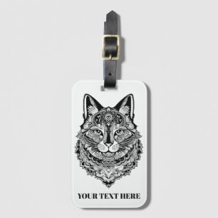 Etiqueta De Bagagem Cat Ornamental de Texto Personalizado