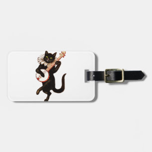 Etiqueta De Bagagem Cat tocando Banjo