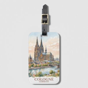Etiqueta De Bagagem Catedral da Cidade de Colônia na Alemanha Aquarela
