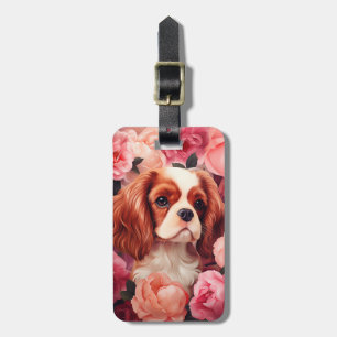 Etiqueta De Bagagem Cavalier King Charles Spaniel em Rosas